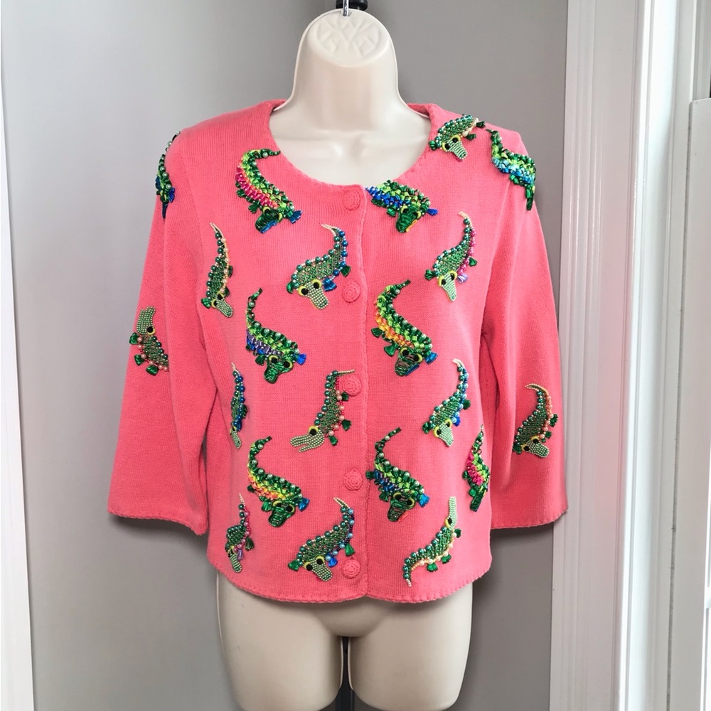 Vintage Michael Simon Beaded Alligator Cardigan Sweater - Women’s Small NWT